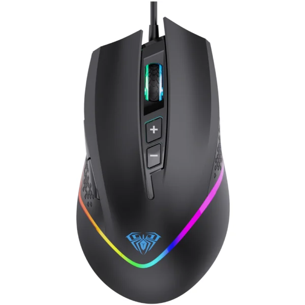 AULA F805 RGB Backlit Ergonomic Wired Gaming Mouse, Adjustable 6400 DPI with 7 Programmable Buttons - Black