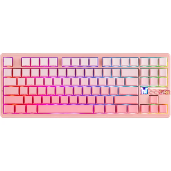 AULA F87 PRO V2 Wireless Mechanical Gaming Keyboard, 87-Key TKL, 10000mAh Battery, 8K Polling Rate, Tri-Mode Bluetooth/2.4GHz/USB-C, Hot-Swappable, RGB Backlit, Gasket-Mounted with LED Matrix Display - Gradient Pink - Strawberry Mint Switch