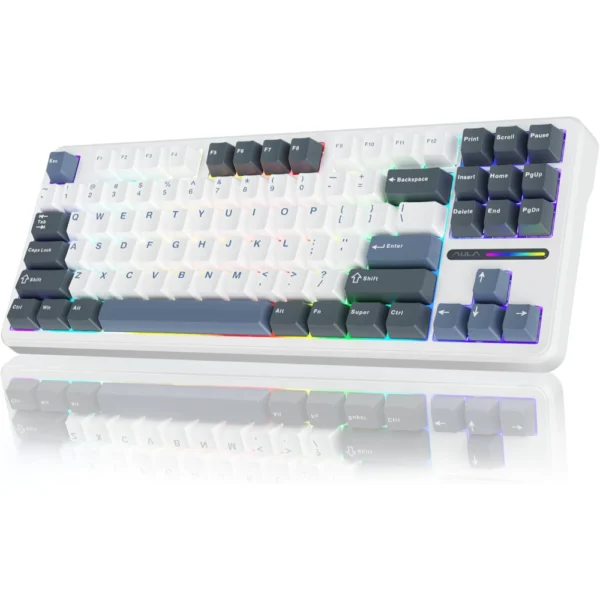 AULA F87 Wireless Mechanical Keyboard, 75% Gasket Hot Swappable Custom Keyboard - Smoke Blue - LEOBOG Greywood V4 Switch