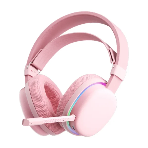 AULA G7 Wireless Gaming Headset, Dual BT 5.3 & 2.4GHz, 7.1 Surround Sound, 80+ Hour Battery, RGB, Noise-Canceling Mic for PS5/PS4/Switch/PC - Scarlet Moon Pink