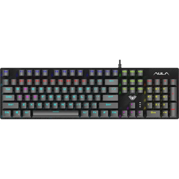AULA S2022 Mechanical Gaming Wired Keyboard, Full Size 104 Keys, RGB Backlit, for PC, Laptop & Office – Black – Red Switch