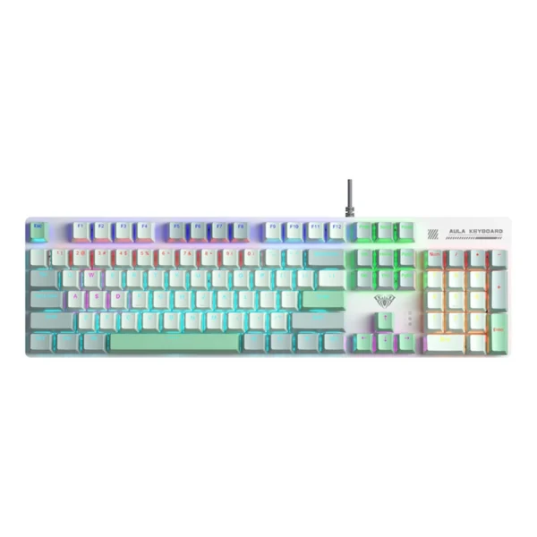 AULA S500 Wired RGB Mechanical Gaming Keyboard, Red Switch - White & Green