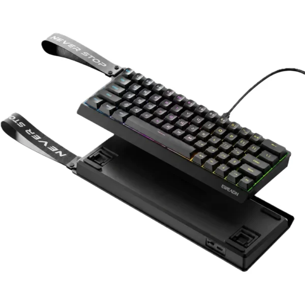 EWEADN DK63 Wired Mechanical Gaming Keyboard, RGB Backlit, 63-Key Compact Layout, Blue Switches - Black