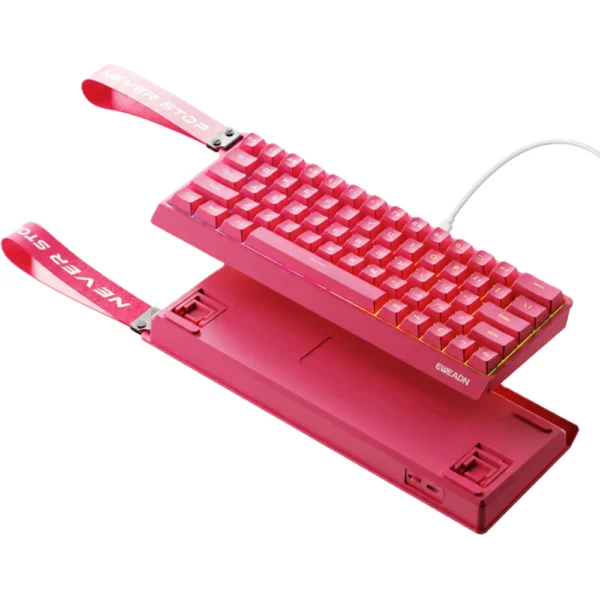 EWEADN DK63 Wired Mechanical Gaming Keyboard, RGB Backlit, 63-Key Compact Layout, Blue Switches - Pink