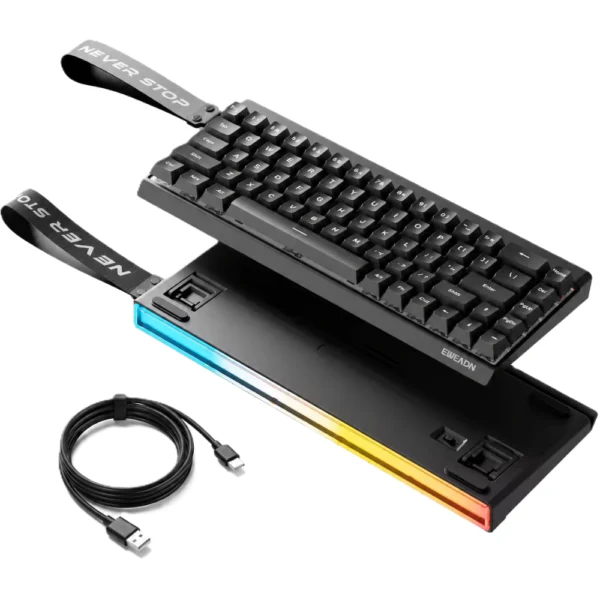 EWEADN DK68 Wired Mechanical Gaming Keyboard, RGB Backlit, 68-Key Compact Layout, Blue Switches - Black