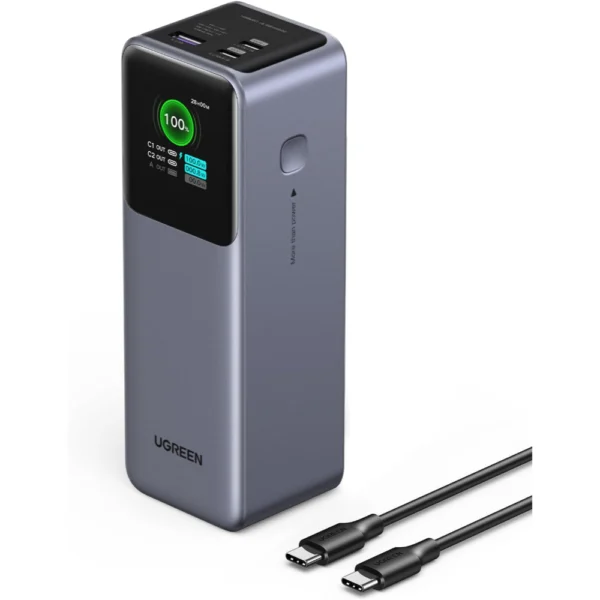 UGREEN 35525B Nexode 25000mAh Power Bank, 200W Laptop Portable Charger, 90Wh PD 3.1 Fast Charging, 3-Port Battery Pack with TFT Smart Display for MacBook Pro/Air/iPad/iPhone 17/16/Samsung S26/Dell/HP and More