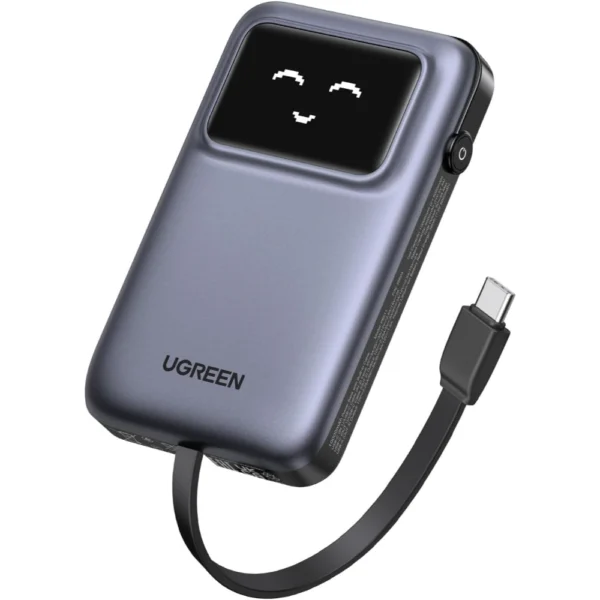 UGREEN 35603B Uno 10,000mAh Power Bank, Built-in USB-C Cable, Portable Charger, PD 30W Fast Charging Battery Pack, 3-Way Output with TFT Display for iPhone 17/16 Series, Galaxy S21-25, Pad Pro, AirPods
