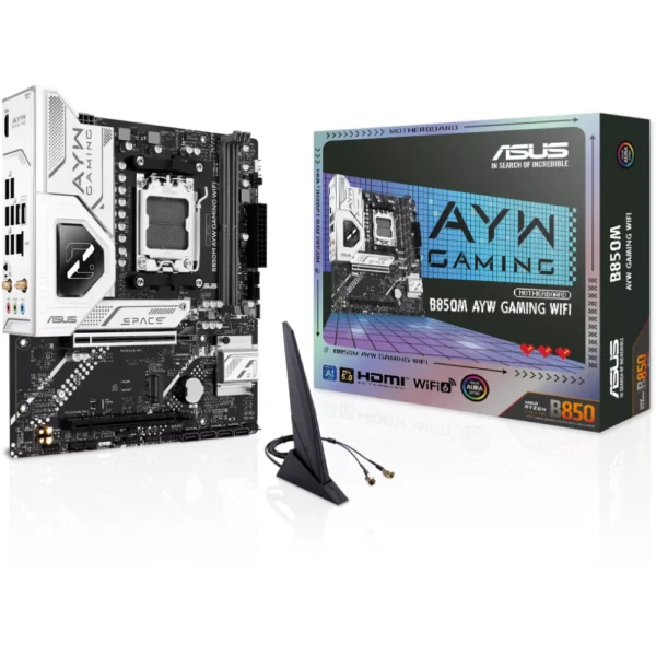 ASUS B850M AYW GAMING WIFI mATX DDR5 Motherboard, PCIe 5.0, WiFi 6, 2.5Gb Ethernet, Dual M.2, HDMI, USB 10Gbps, For AMD AM5 Ryzen 9000/8000/7000 Series