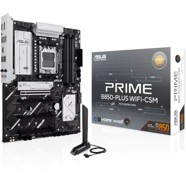 ASUS PRIME B850-PLUS WIFI-CSM ATX DDR5 Motherboard, PCIe 5.0, WiFi 6E, 2.5Gb Ethernet, Triple M.2, USB 10Gbps Type-C, HDMI, DisplayPort, For AMD AM5 Ryzen 9000/8000/7000 Series