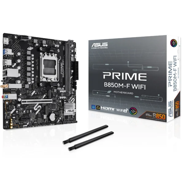 ASUS PRIME B850M-F-CSM mATX DDR5 Motherboard, PCIe 5.0, Dual M.2, HDMI 2.1, Realtek 1Gb Ethernet, USB Type-C, For AMD AM5 Ryzen 9000/8000/7000 Series