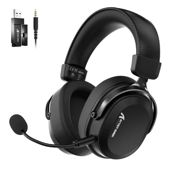 ATTACK SHARK L30PRO Wireless Gaming Headset, Tri-Mode 2.4GHz/Bluetooth/3.5mm, 7.1 Surround Sound, 50mm Drivers, AI Noise-Canceling Mic, 1100mAh Battery, Low Latency Gaming Headphones – Black