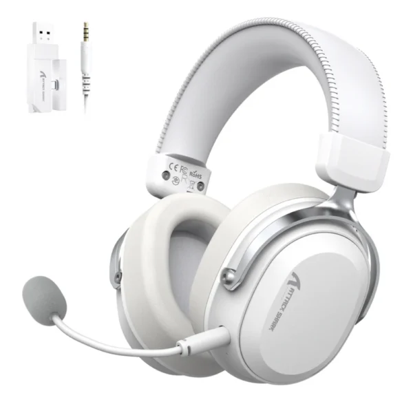 ATTACK SHARK L30PRO Wireless Gaming Headset, Tri-Mode 2.4GHz/Bluetooth/3.5mm, 7.1 Surround Sound, 50mm Drivers, AI Noise-Canceling Mic, 1100mAh Battery, Low Latency Gaming Headphones – White Silver