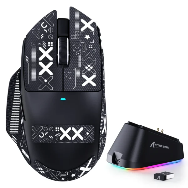 ATTACK SHARK V6 PAW3311 Ultra-Light Tri-mode Wireless Gaming Mouse, RGB Magnetic Charging Dock, Bluetooth 5.2, 2.4GHz & Wired, 25,000 DPI, 1000Hz Polling Rate, Omron Switches - Black