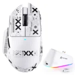 ATTACK SHARK V6 PAW3311 Ultra-Light Tri-mode Wireless Gaming Mouse, RGB Magnetic Charging Dock, Bluetooth 5.2, 2.4GHz & Wired, 25,000 DPI, 1000Hz Polling Rate, Omron Switches - White