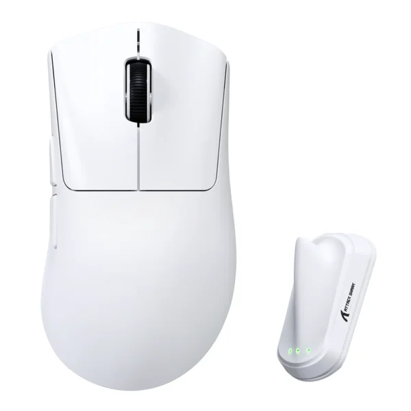 ATTACK SHARK V8 PAW3950MAX Ultra-Light Tri-mode Wireless Gaming Mouse, 42,000 DPI, Dual 8000Hz Polling, Nordic 54L15, Bluetooth 5.2, 2.4GHz & Wired - White