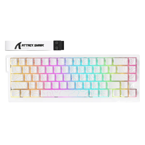 ATTACK SHARK X68PRO HE 65% Wireless Magnetic Gaming Keyboard, Tri-Mode Bluetooth/2.4GHz/USB-C, 8000Hz Polling Rate, Rapid Trigger, RGB Backlit, Hot Swappable PBT Keycaps - White Contours