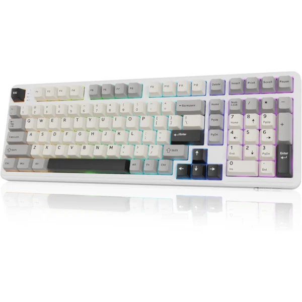 ATTACK SHARK X98 Wireless Mechanical Gaming Keyboard, 102-Key Tri-Mode Bluetooth 5.0/2.4GHz/USB-C, Gasket Mount, Hot Swappable Switches, RGB Backlit PBT Keycaps - Starlight White