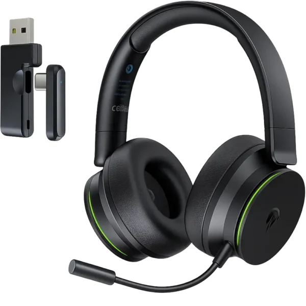 EasySMX E01 Multi-Mode Wireless Gaming Headset, 2.4GHz/Bluetooth/Wired Tri-Mode, Over-Ear, 2-in-1 USB-C & USB Dongle, 25ms Ultra-Low Latency, ENC Noise-Canceling Mic, 17H Battery Life, For PC, PS5, PS4, Switch, Mobile - Black