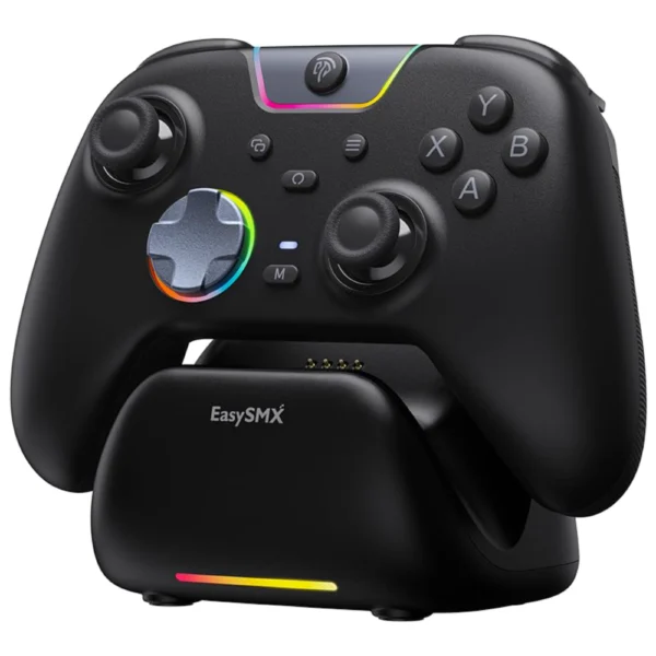 EasySMX X05Pro Wireless PC Gaming Controller with Smart Charging Dock, Full Quiet Buttons, Dual-Stage Linear Triggers, 8-Way D-Pad, Programmable Buttons, Hall Effect Joysticks, 1000mAh Long Battery Life, 1000Hz Polling Rate, Compatible with PC/Switch/Android/iOS - Black