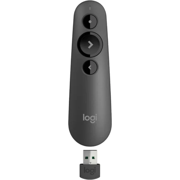 Logitech 910-005843 R500s Wireless Presentation Remote, Bluetooth and USB Receiver, Red Laser Pointer, 20m Wireless Range - Graphite