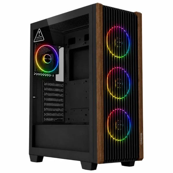 SONIC C19 Wood Mid Tower ATX Gaming Case, Tempered Glass - Black - Pre-installed 4x Infinity ARGB Fans