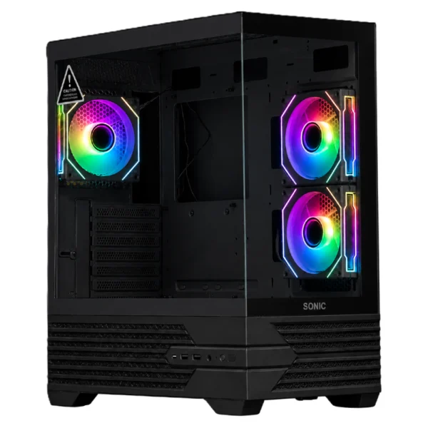 SONIC K10 Mid Tower ATX Gaming Case, Tempered Glass - Black - Pre-installed 3x Infinity ARGB Fans
