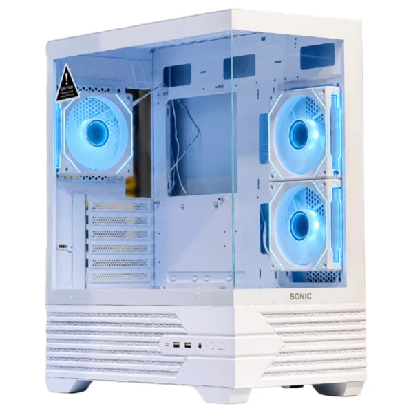 SONIC K10 Mid Tower ATX Gaming Case, Tempered Glass - White - Pre-installed 3x Infinity ARGB Fans