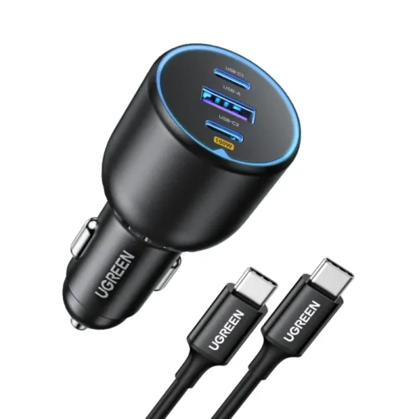 UGREEN 130W 55511 3-Port USB-C PD Car Charger, 100W Power Delivery, Dual USB-C and USB-A Fast Car Charger