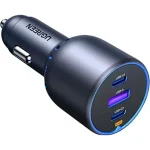 UGREEN 35024 EC703 75W 3-Port Metal Car Charger, Dual USB-C PD and USB-A Fast Car Charger - Space Gray