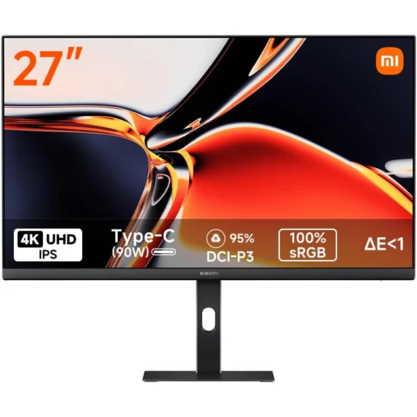 Xiaomi A27Ui 4K 27-Inch UHD IPS Monitor, 60Hz, USB-C 90W, DisplayPort 1.4, HDMI 2.0, 100% sRGB, 95% DCI-P3, Adjustable Stand - Black