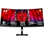 Xiaomi G34WQi 34-Inch 180Hz WQHD VA Curved Gaming Monitor, 3440×1440 Display, 1ms MPRT, FreeSync Premium, 95% DCI-P3, HDMI & DisplayPort - Black