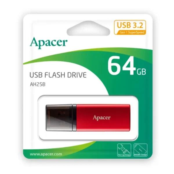 Apacer AP64GAH25BB-1 USB 3.2 Gen 1 Flash Drive, , Up to 100MB/s Read Speed ,Compact Metal Design - Sunrise Red