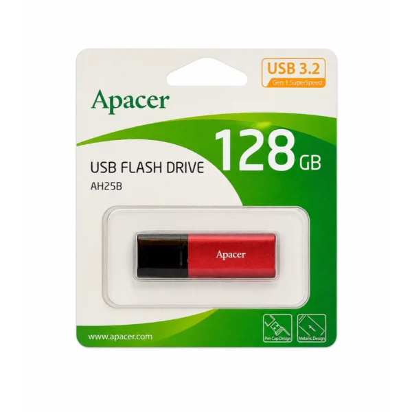 Apacer AP128GAH25BB-1 USB 3.2 Gen 1 Flash Drive, Up to 100MB/s Read Speed, Compact Metal Design - Sunrise Red