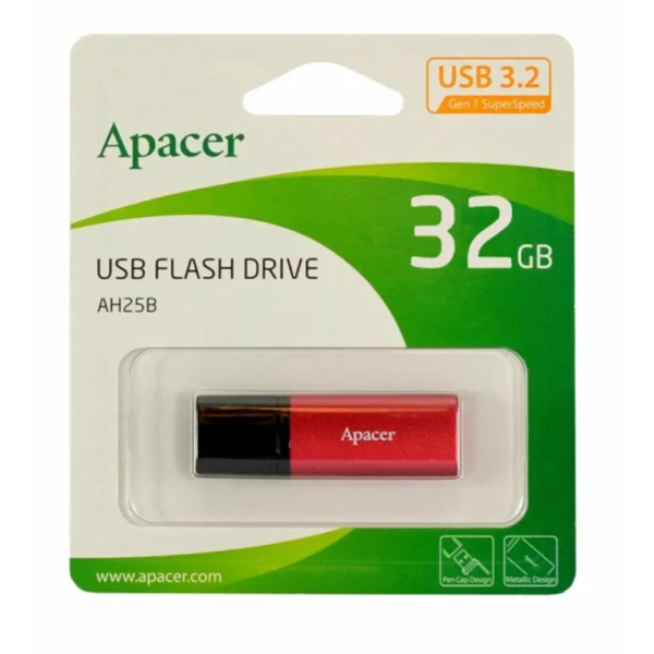 Apacer AP32GAH25BB-1 USB 3.2 Gen 1 Flash Drive, , Up to 100MB/s Read Speed ,Compact Metal Design - Sunrise Red