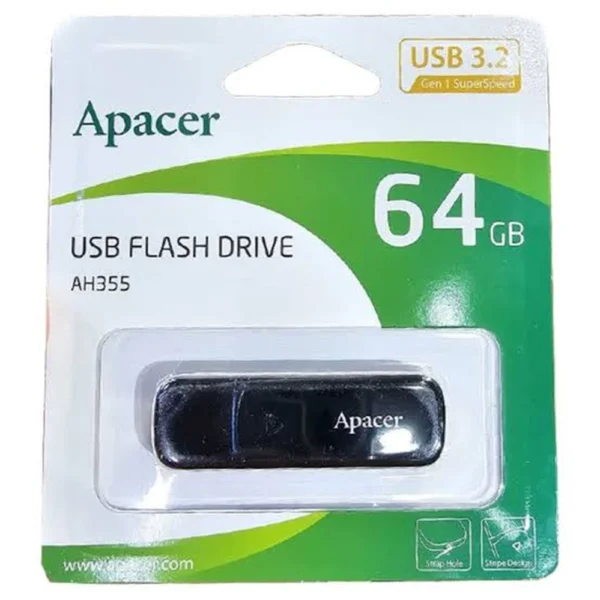 Apacer AP64GAH355B-1 USB 3.2 Gen 1 Flash Drive, Compact Design, USB 3.2 Gen 1 & USB 2.0 Compatible - Black