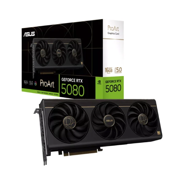 ASUS ProArt GeForce RTX 5080 16GB GDDR7 Graphics Card, OC Mode 2640MHz, 2.5-Slot, DLSS 4, HDMI 2.1b, DisplayPort 2.1b, USB Type-C