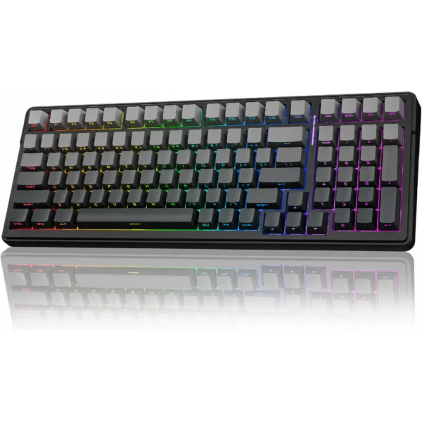 AULA F99 Wireless Mechanical Gaming Keyboard, 99-Key, Tri-Mode BT 5.0/2.4GHz/USB-C, Hot-Swappable, RGB Backlit, 8000mAh Battery - Gradient Grey - LEOBOG Greywood V3 Switch