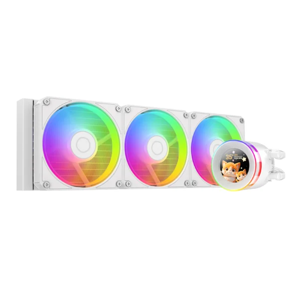 ID-COOLING SL360 V2 360mm ARGB AIO Liquid CPU Cooler, 2.1-Inch LCD Display, 350W TDP, PWM ARGB Fans, Intel LGA1851/1700, AMD AM5/AM4 - White