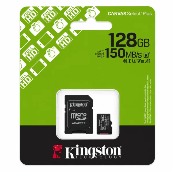 Kingston SDCS3/128GB Canvas Select Plus microSD Card - Up to 150MB/s, Class 10, UHS-I, U1, V10, A1 - microSDXC with SD Adapter
