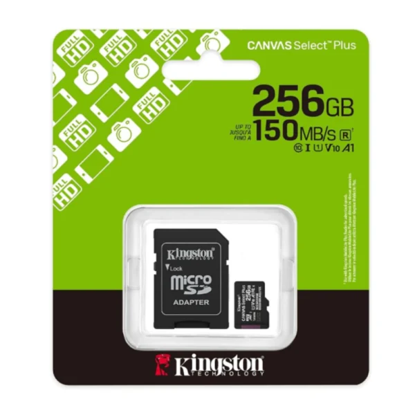 Kingston SDCS3/256GB Canvas Select Plus microSD Card - Up to 150MB/s, UHS-I U3, V10, A1 - microSDXC with SD Adapter