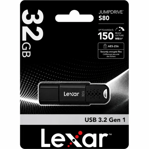 Lexar LJDS080032G-BNBNG JumpDrive  3.2Gen 1 Flash Drive, Up to 150MB/s Read Speed, 25MB/s Write Speed, 256-bit AES Encryption, Retractable Connector - 32GB