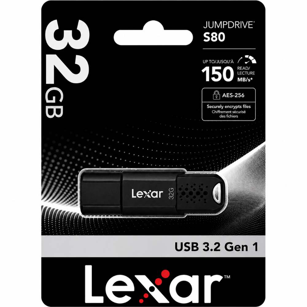 lexar-ljds080032g-bnbng-jumpdrive-3-2gen-1-flash-drive-2-techarcpk Lexar LJDS080032G-BNBNG JumpDrive 3.2Gen 1 Flash Drive, Up to 150MB/s Read Speed, 25MB/s Write Speed, 256-bit AES Encryption, Retractable Connector - 32GB - Image 1