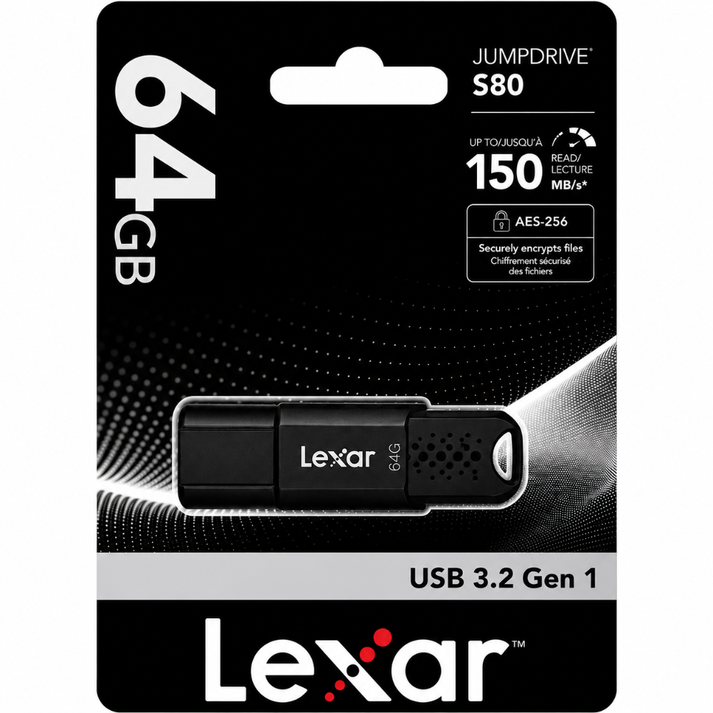 lexar-ljds080064g-bnbng-jumpdrive-drive-1-techarcpk Lexar LJDS080064G-BNBNG JumpDrive USB 3.2 Gen 1 Flash Drive, Up to 150MB/s Read, 60MB/s Write, 256-bit AES Encryption, Retractable Connector- 64GB - Image 1