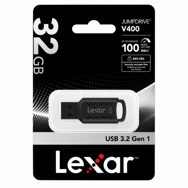 Lexar LJDV400032G-BNBNG JumpDrive USB 3.2 Gen 1 Flash Drive, Up to 100MB/s Transfer Speed, 256-bit AES Encryption, Compact Design, Key Ring Loop, Compatible with PC and Mac - 32GB