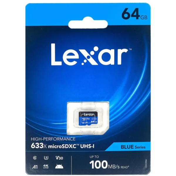 Lexar LMS0633064G-BNNNG microSDHC UHS-I Memory Card, Up to 100MB/s Read, 30MB/s Write, Class 10 U1, Full HD & 4K Video, SD Adapter - 64GB