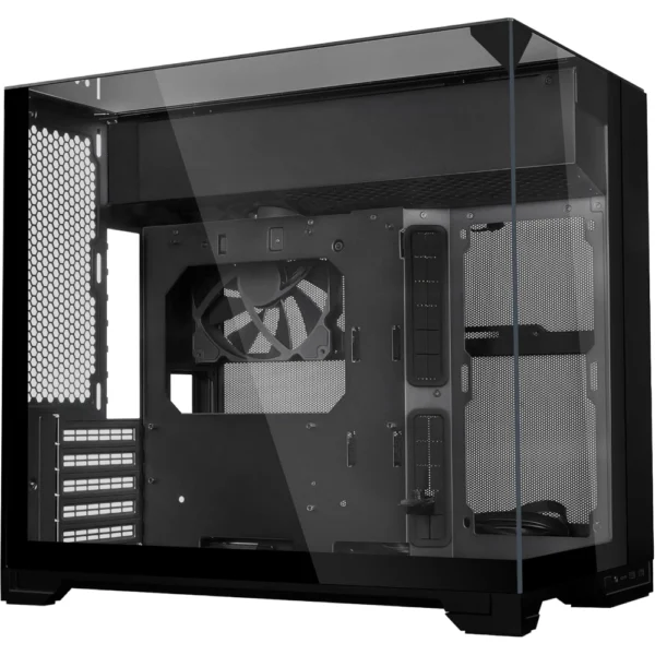 LIAN LI O11 Vision-M M-ATX Dual-Chamber Gaming Case, 3-Sided Tempered Glass, 140mm PWM Fan, 360mm Radiator Support, GPU Anti-Sag Bracket - Black