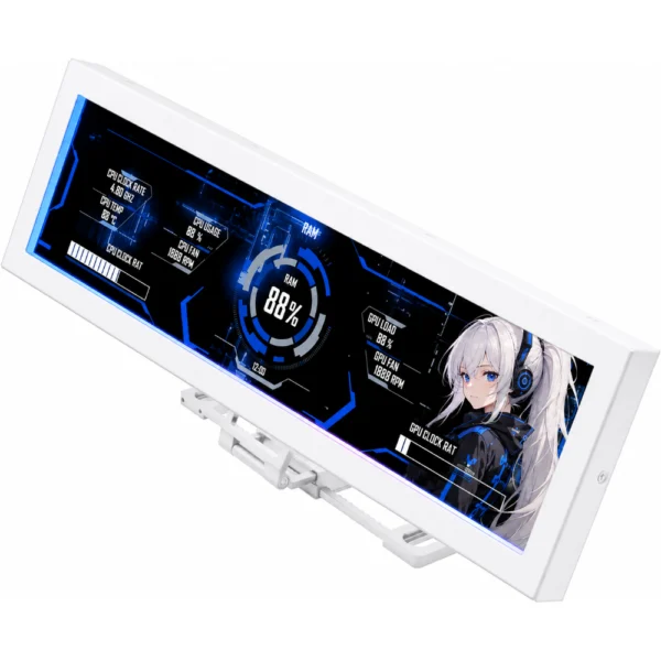 Lian Li SM088W 8.8-inch Universal Screen (US88v1) for PC - Adjustable Mounting for Any Computer Setup - Customizable ARGB Frame - PC Temperature Display Panel - LCD Screen Display - Mini Monitor - White