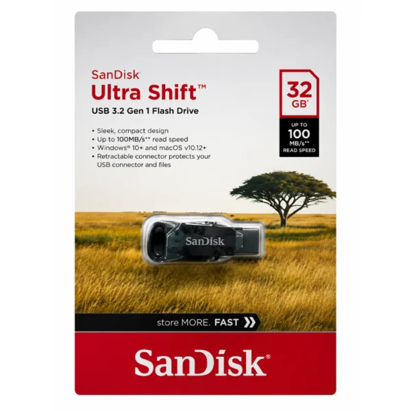 SanDisk Ultra Shift SDCZ410-032G-G46 Flash Drive, Up to 100MB/s Read Speed, Compact USB Memory Stick, SDCZ410-032G-G46