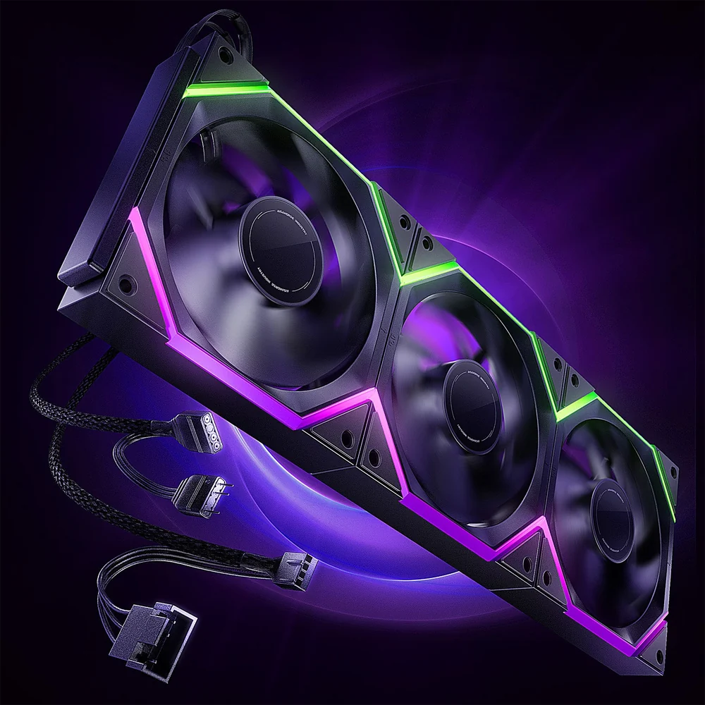 AsiaHorse Nyota Pro 120mm ARGB PWM Case Fan, 3-Pack, Forward Blade - Black - Image 1
