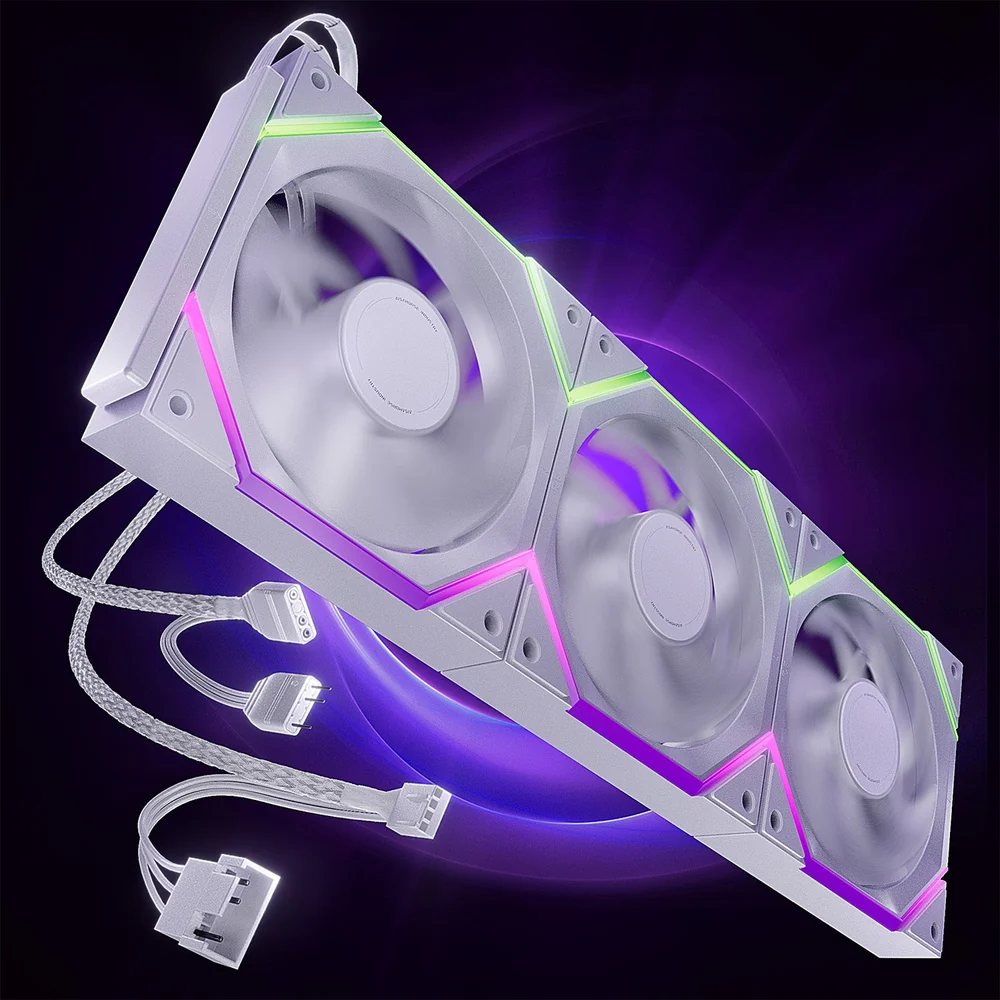 AsiaHorse Nyota Pro 120mm ARGB PWM Case Fan, 3-Pack, Forward Blade - White - Image 1